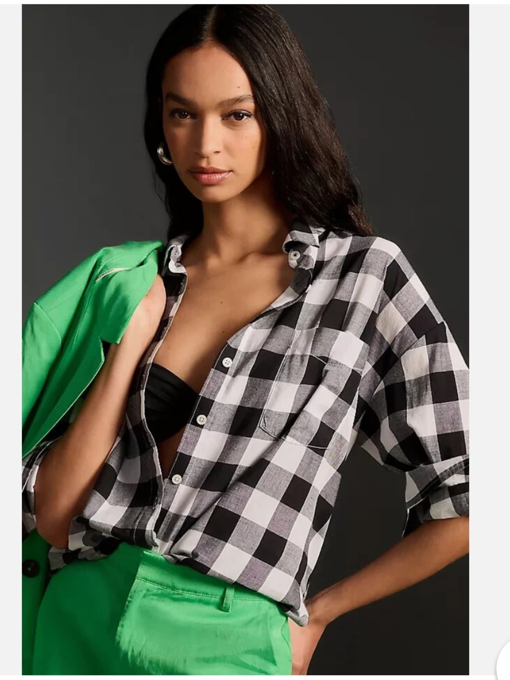 Maeve Black & White Buffalo Check Button-Up Shirt, worn once, smoke free home.